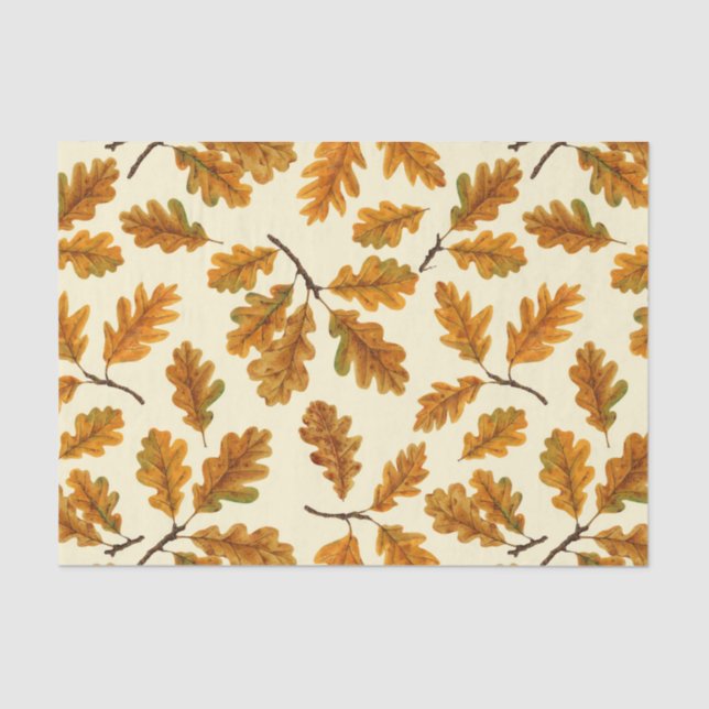 Autumnal oak leaves on off white tissue paper (Front)