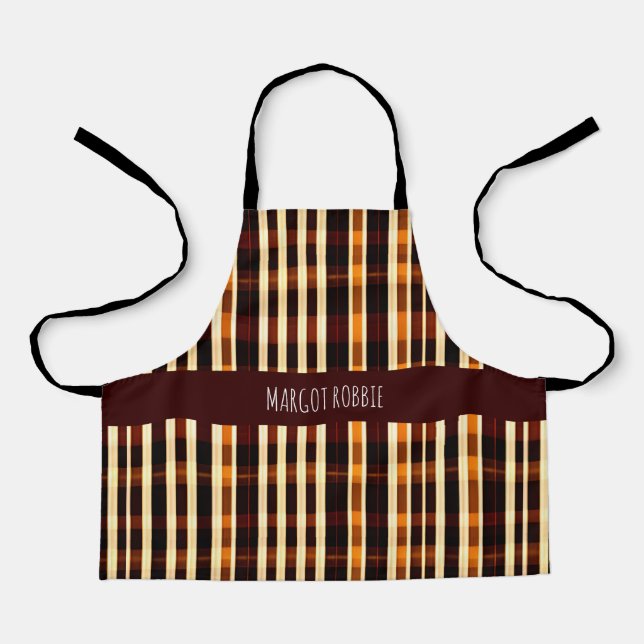 Autumnal Plaid Orange Black Geometric Pattern Apron (Front)