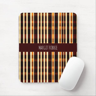 Autumnal Plaid Orange Black Geometric Pattern Mouse Mat
