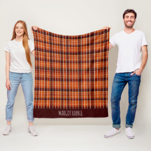 Autumnal Plaid Orange Brown Geometric Pattern Fleece Blanket