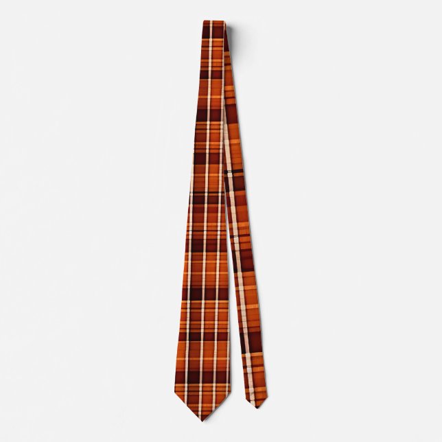 Autumnal Plaid Orange Brown Geometric Pattern Tie (Front)