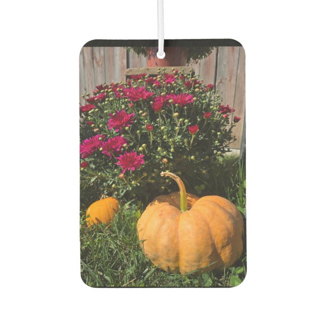 Autumnal pumpkins and mums car air freshener (Front)
