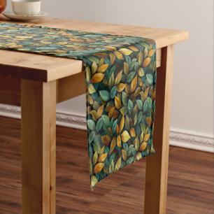Autumnal sage orange yellow brown fall leaves short table runner