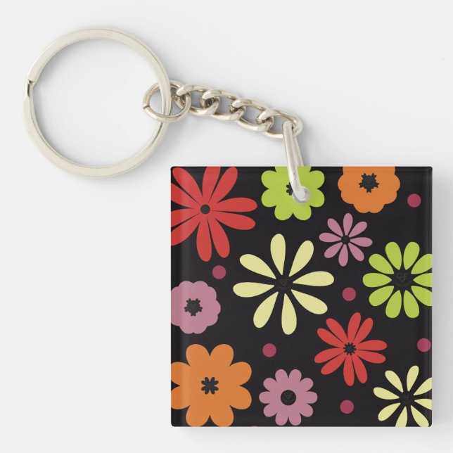 Autumnal Seamless Floral Pattern Key Ring (Front)