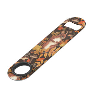 Autumnal squirrels and flora on dark brown