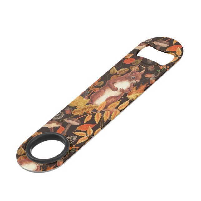 Autumnal squirrels and flora on dark brown (Front Angled)