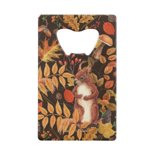 Autumnal squirrels and flora on dark brown