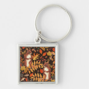 Autumnal squirrels and flora on dark brown key ring