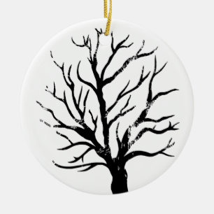 Autumnal Tree Lino Print Ceramic Tree Decoration