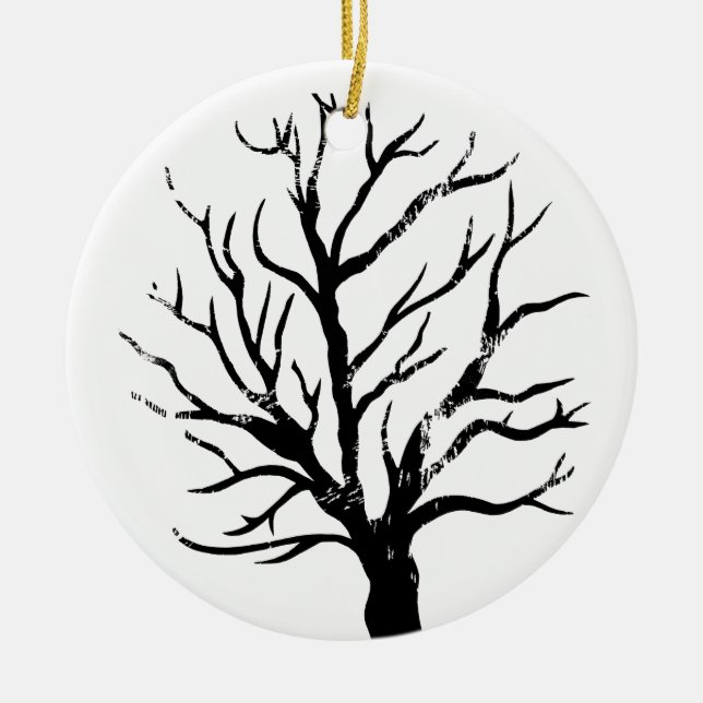 Autumnal Tree Lino Print Ceramic Tree Decoration (Front)