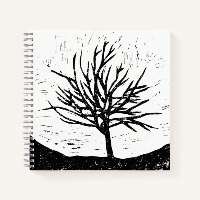 Autumnal Tree Lino Print Notebook (Front)