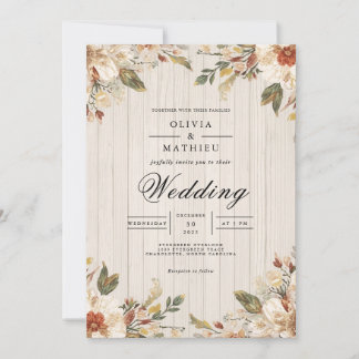 Autumnal Twig Floral Wood Wedding Invitation