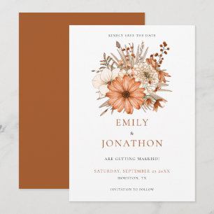 Autumnal Watercolor Florals Wedding Save The Date