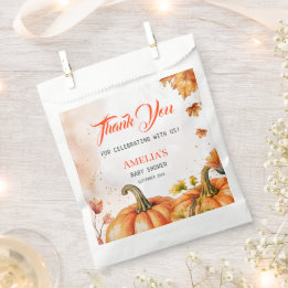 Autumnal Watercolor Thank You Pumpkin Baby Shower Favour Bags