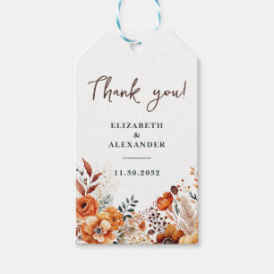 Autumnal wedding warm botanical names and date gift tags