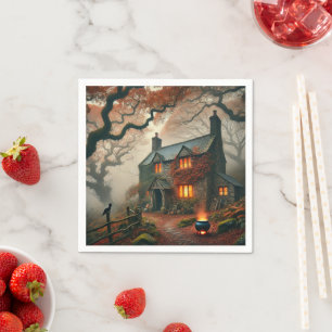 Autumnal Whimsigoth Witches Cottage Decoupage Napkin