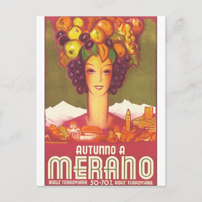 Autumno A Merano Vintage Travel Poster Postcard (Front)