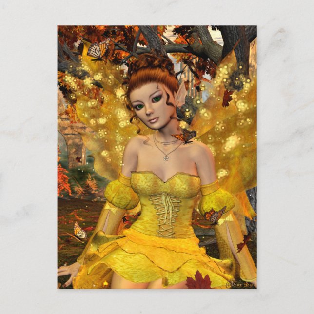Autumn's Dance Fae Fantasy Art Postcard (Front)