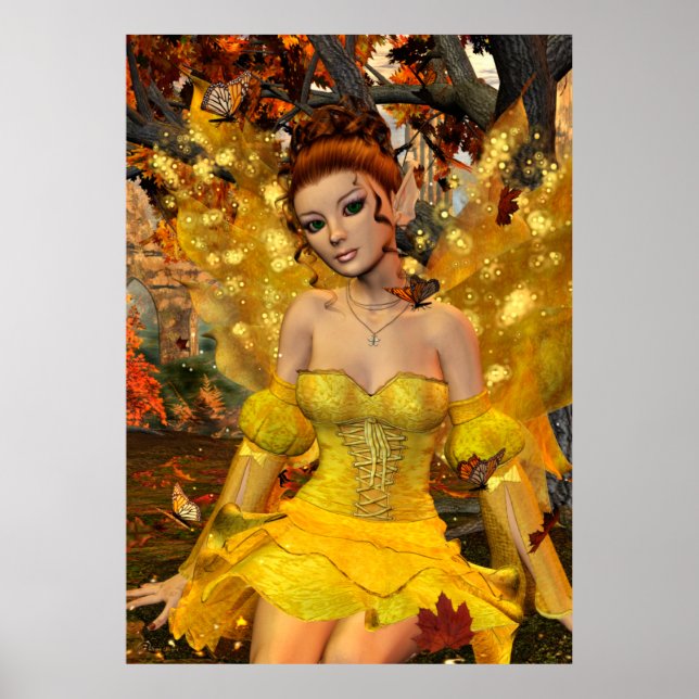 Autumn's Dance Fae Fantasy Art Poster (Front)