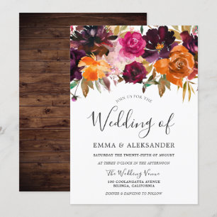 Autumns Dream: Rustic Autumn Fall Flowers Wedding Invitation