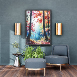Autumn's Embrace: A Watercolor Journey Photo Print