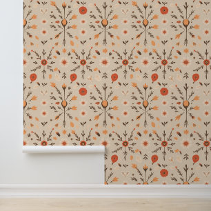 Autumn's Embrace: Rustic Floral Folk Pattern Wallpaper