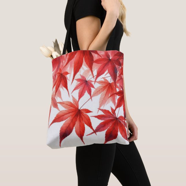 Autumn's Embrace: The Dance of Red Maple Leaves Tote Bag (Close Up)