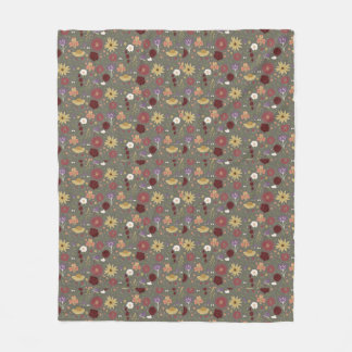 Autumn's Floral Embrace Green Background Fleece Blanket