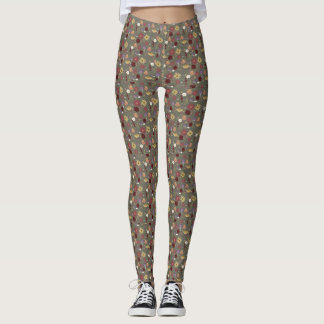Autumn's Floral Embrace Green Background Leggings