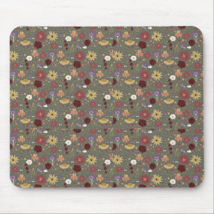 Autumn's Floral Embrace Green Background Mouse Mat