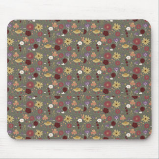Autumn's Floral Embrace Green Background Mouse Mat