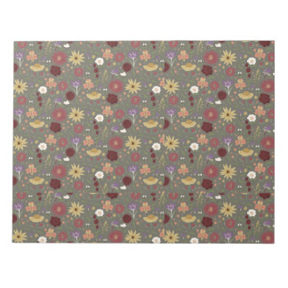 Autumn's Floral Embrace Green Background Notepad