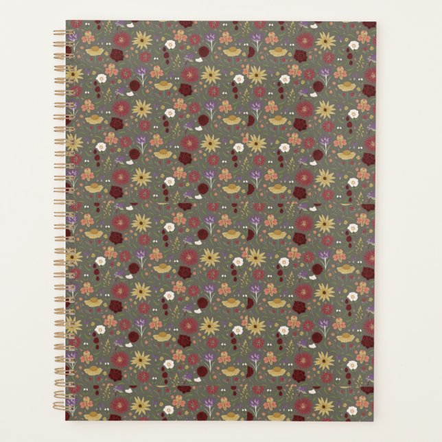 Autumn's Floral Embrace Green Background Planner (Front)