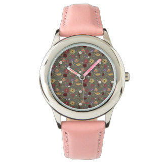Autumn's Floral Embrace Green Background Watch