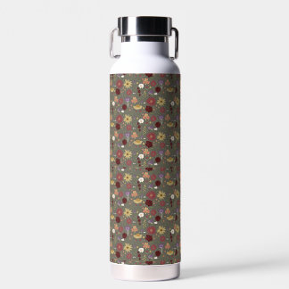 Autumn's Floral Embrace Green Background Water Bottle