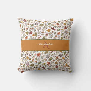 AutumnWoodland Floral Leaf Mushroom Custom Name Cushion
