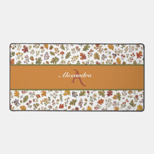 AutumnWoodland Floral Leaf Mushroom Custom Name Desk Mat