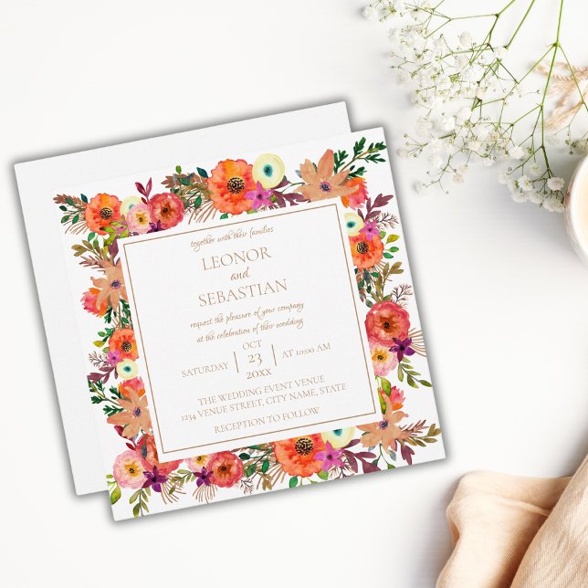 Autunm Flowers Square Wedding Invitation (Creator Uploaded)