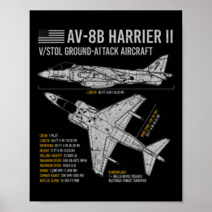 Av-8b Harrier Ii Aircraft War Plane Aeroplane Blue Poster
