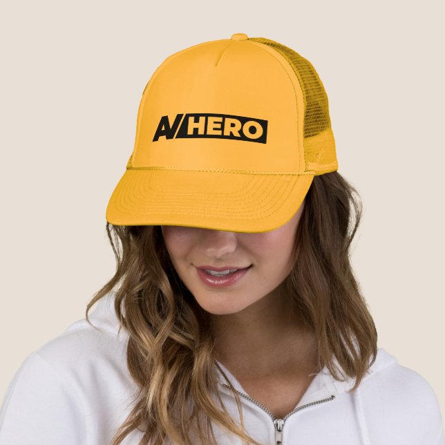 AV HERO YELLOW TRUCKER HAT (In Situ)