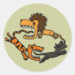 AV- Lion Chasing Tiger Chasing Dog Art Classic Round Sticker