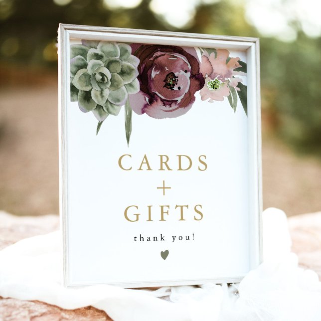 AVA Boho Burgundy Succulent Cards & Gifts Sign (Creator Uploaded)
