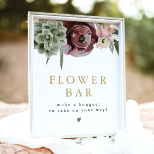 AVA Boho Burgundy Succulent Flower Bar Sign