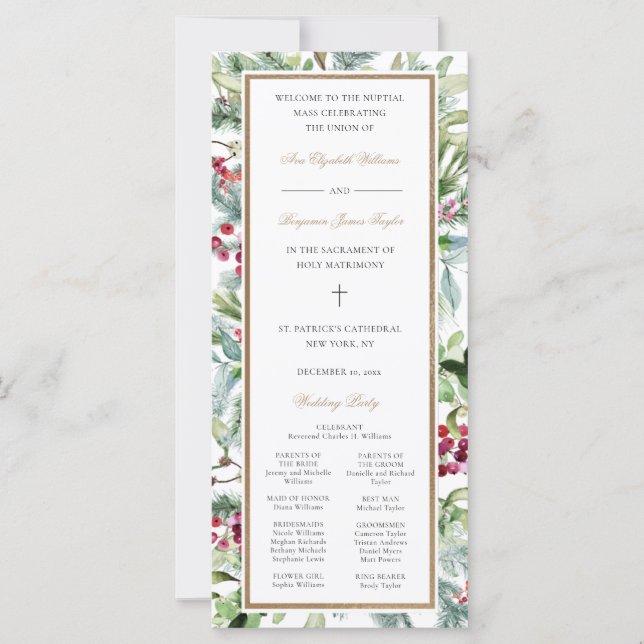 Ava Christmas Greenery Catholic Wedding Program (Front)