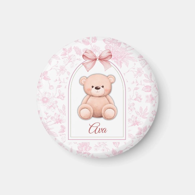 Ava | Custom Pink Teddy Bear Nursery Design  Magnet (Front)