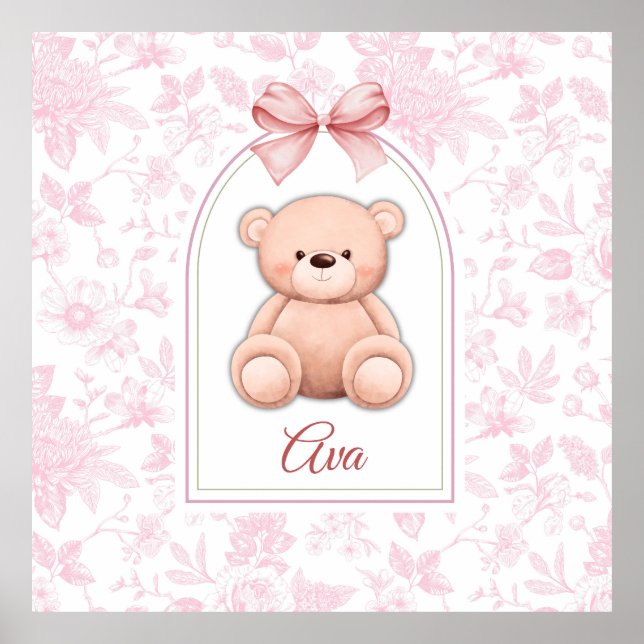 Ava | Custom Pink Teddy Bear Nursery Design  Poster (Front)