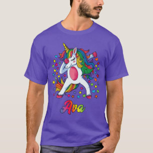 Ava Dabbing Unicorn Rainbow Personalized Name Cust T-Shirt