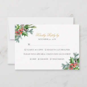 Ava Elegant Christmas Greenery Wedding Meal Choice RSVP Card
