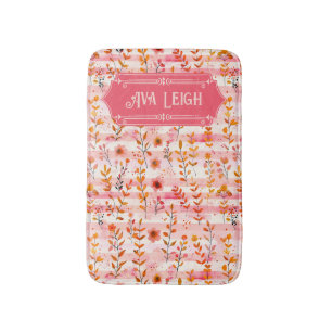Ava Leigh Pink and Orange Watercolor Floral Bath Mat
