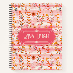 Ava Leigh Pink and Orange Watercolor Floral Deluxe Notebook